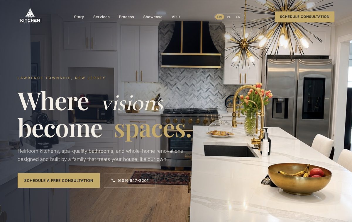Kitchen Wizards kitchen and bath remodeling website homepage designed and developed by Bellson Consulting