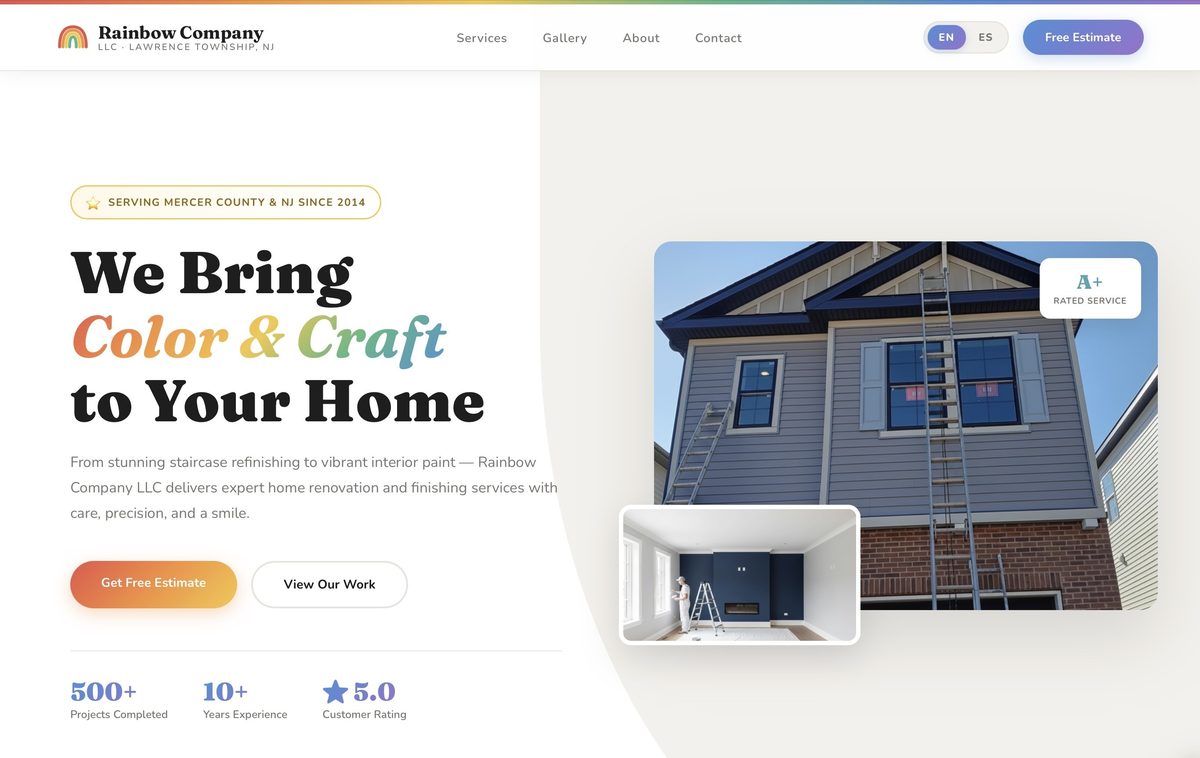 Rainbow Company painting and home renovation website homepage designed and developed by Bellson Consulting